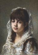 Alexei Harlamov Portrait of ayoung girl wearing a white veil oil painting reproduction